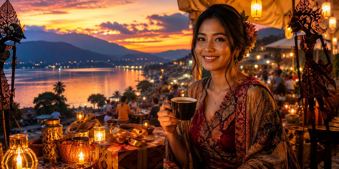 Pengguna memeriksa syarat bonus sambil minum kopi di warung favorit di Indonesia